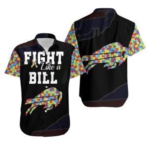 Black Alohafight Like A Buffalo Bills Autism Support Hawaiian Shirt, NFL Hawaiian Shirt