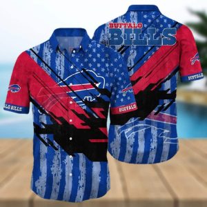 Buffalo Bills Hawaiian Shirt American Flag Summer Gift For Friend, NFL Hawaiian Shirt