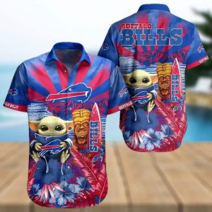 Buffalo Bills Hawaiian Shirt Baby Yoda Star Wars Beach Gift For Friend, NFL Hawaiian Shirt