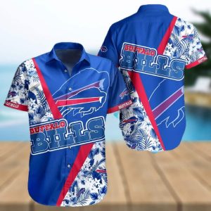 Buffalo Bills Hawaiian Shirt Blue Tropical Flowers Summer Beach Gift, NFL Hawaiian Shirt