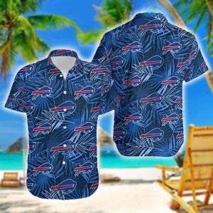 Buffalo Bills Hawaiian Shirt Blue Tropical Leaves All Over Print, NFL Hawaiian Shirt