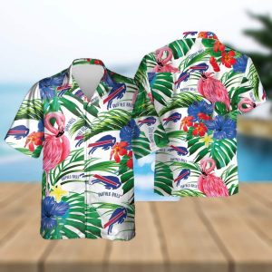 Buffalo Bills Hawaiian Shirt Flamingos Tropical Leaves Summer Gift For Friend, NFL Hawaiian Shirt