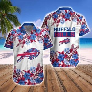 Buffalo Bills Hawaiian Shirt Hibiscus Flowers Pattern On White Theme, NFL Hawaiian Shirt