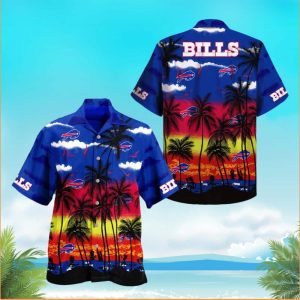Buffalo Bills Hawaiian Shirt Palm Leaves Pattern Summer Beach Gift, NFL Hawaiian Shirt