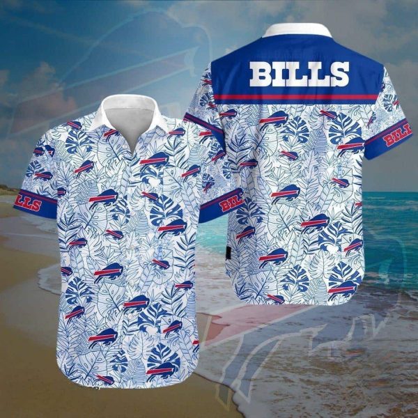 Buffalo Bills Hawaiian Shirt Tropical Leaf Patterns Beach Lovers Gift, NFL Hawaiian Shirt