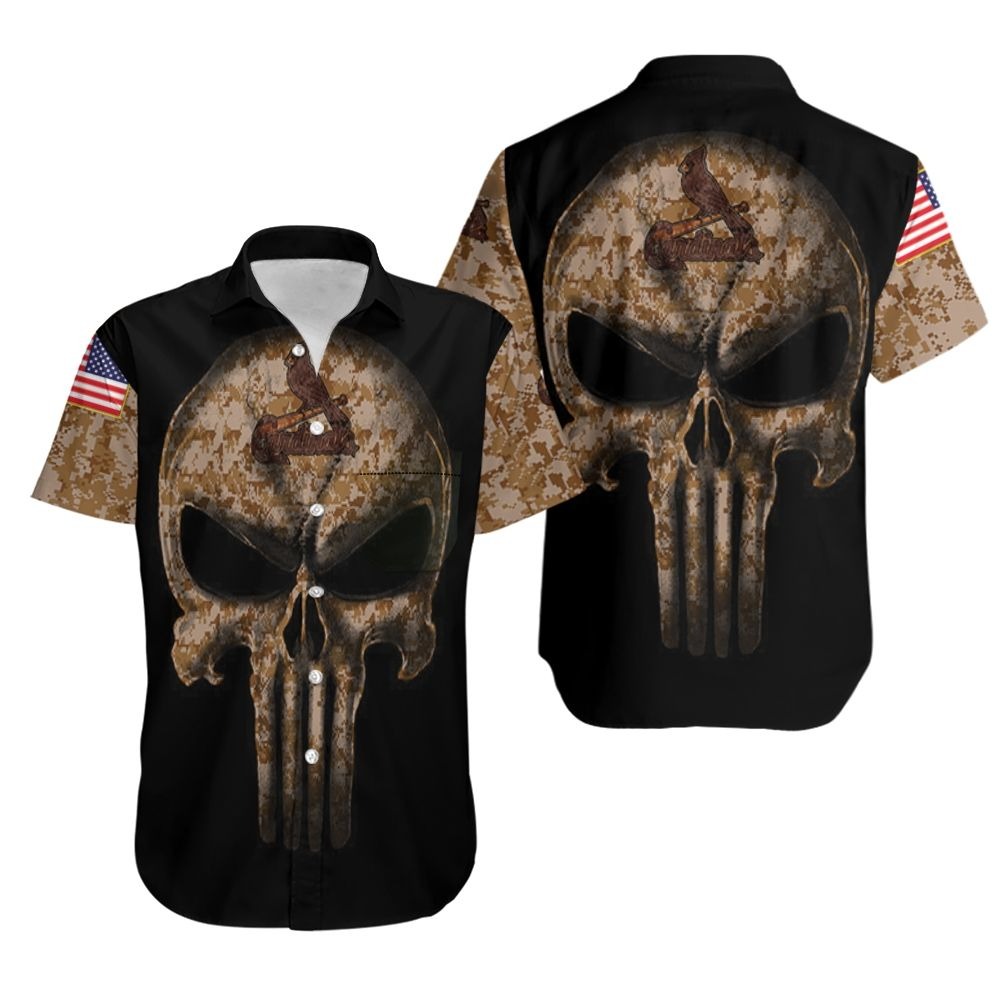 Camouflage Skull St Louis Cardinals American Flag Hawaiian Shirt, Cardinals Hawaiian Shirt