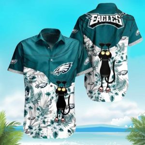 Cool Black Cat NFL Philadelphia Eagles Hawaiian Shirt, NFL Hawaiian Shirt
