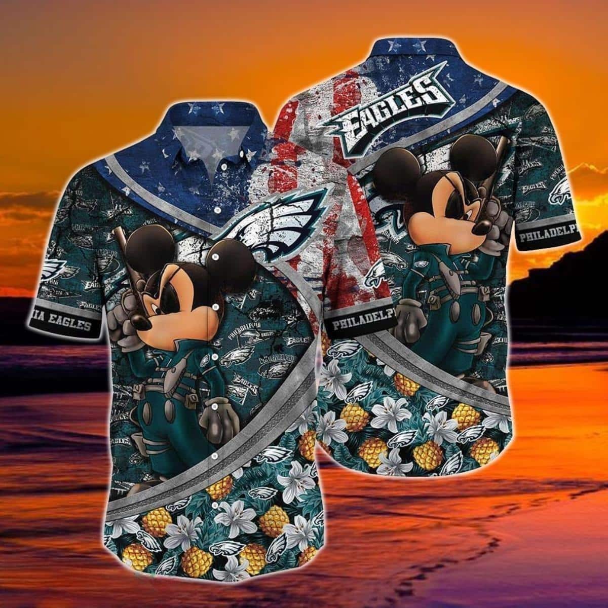 Cool Disney Mickey Mouse Philadelphia Eagles NFL Hawaiian Shirt, Disney Hawaiian Shirt