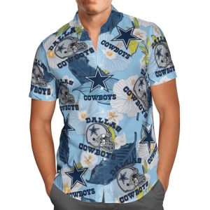 Dallas Cowboys Hawaiian Shirt Football Helmet Tropical Pattern, NFL Hawaiian Shirt