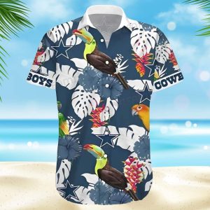 Dallas Cowboys Hawaiian Shirt Parrot Tropical Leaf Pattern All Over Print, NFL Hawaiian Shirt