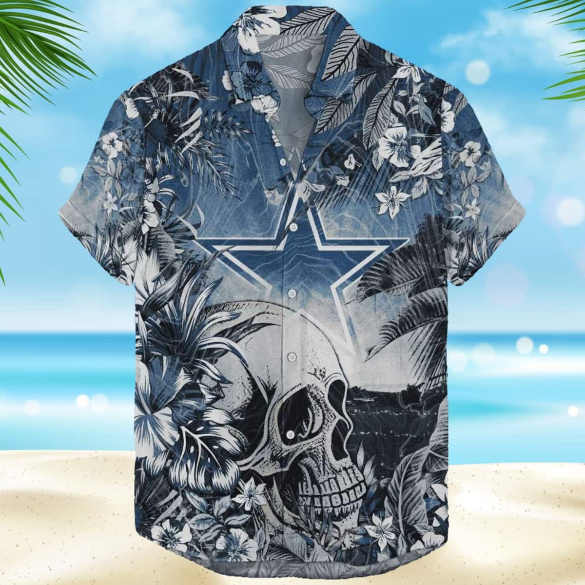 Dallas Cowboys Hawaiian Shirt Skull Tropical Flower Pattern, NFL Hawaiian Shirt