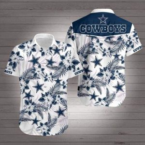 Dallas Cowboys Hawaiian Shirt Tropical Flower Pattern All Over Print, NFL Hawaiian Shirt