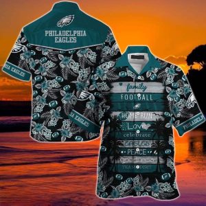 Family Football NFL Philadelphia Eagles Hawaiian Shirt Beach Gift For Him, NFL Hawaiian Shirt