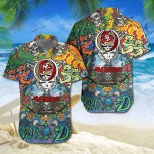 Grateful Dead San Francisco 49ers Hawaiian Shirt Gift For Football Fans, NFL Hawaiian Shirt