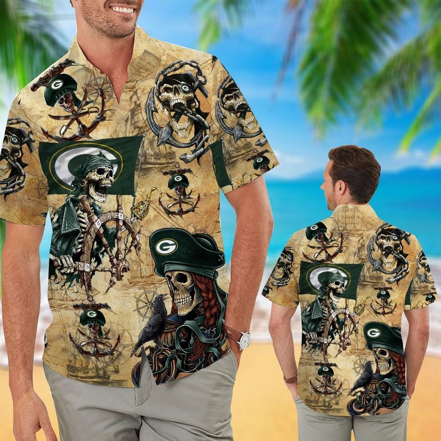 Green Bay Packers Hawaiian Shirt Pirates Aloha Button Up Shirts Retro Vintage