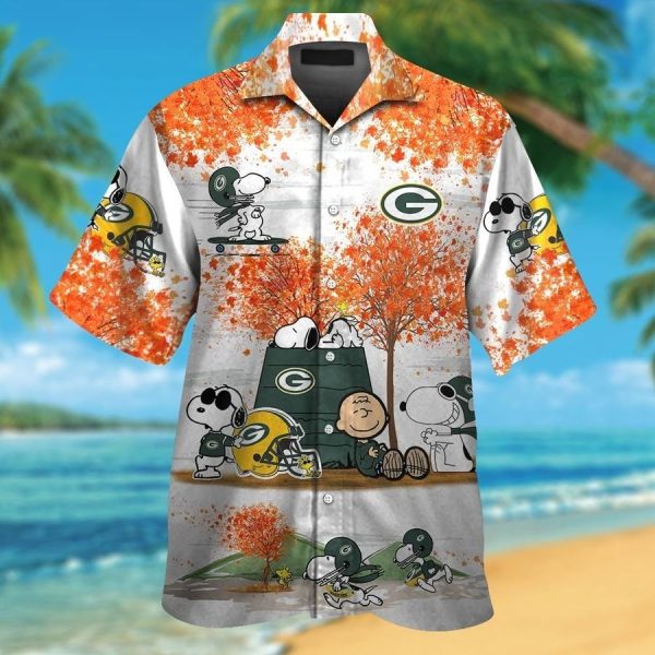 Green Bay Packers Hawaiian Shirt Snoopy Autumn Short Sleeve Button Up Tropical