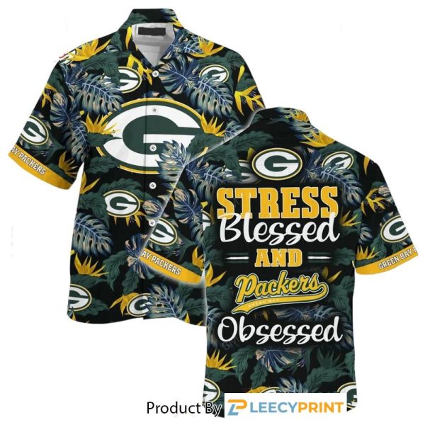 Green Bay Packers Hawaiian Shirt Stress Blessed Obsessed Summer Beach Shirts Gift For Fans Packers