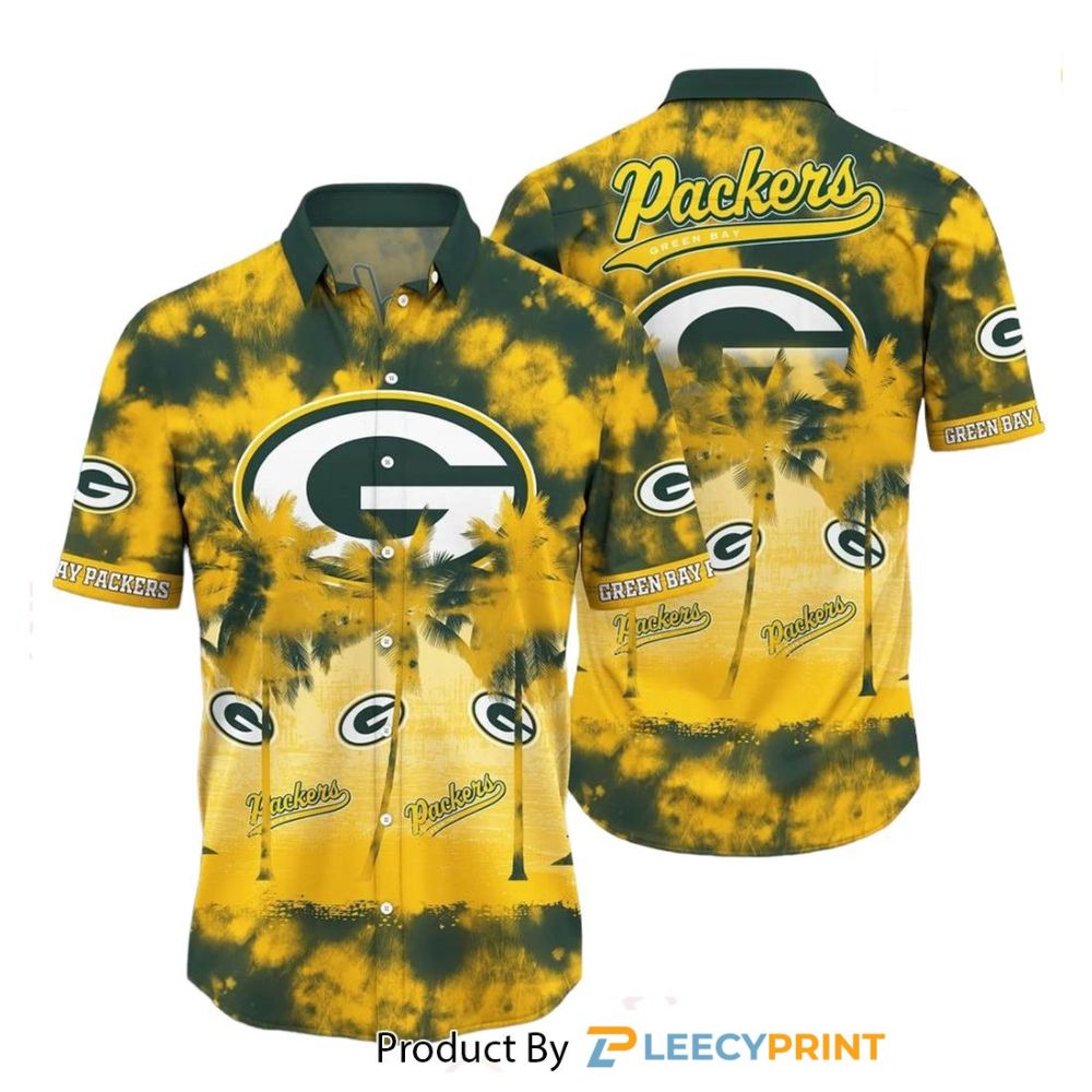 Green Bay Packers Hawaiian Shirt Tropical Pattern Graphic Short Sleeve Summer Gift For Fans