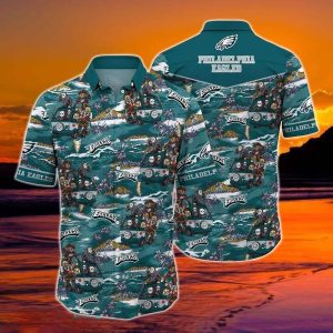 Halloween Characters NFL Philadelphia Eagles Hawaiian Shirt Gift For Football Fans, NFL Hawaiian Shirt