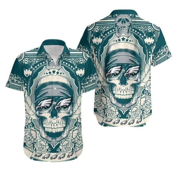 Horror Skull With NFL Philadelphia Eagles Hawaiian Shirt, NFL Hawaiian Shirt