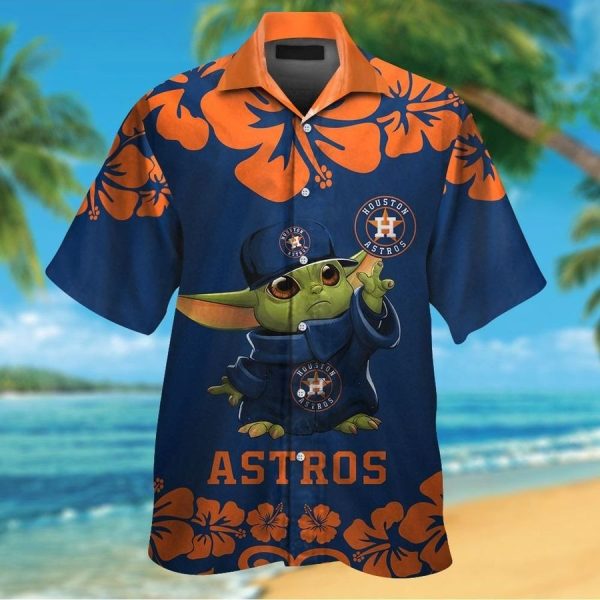 Houston Astros Baby Yoda Short Sleeve Button Up Tropical Aloha Hawaiian Shirts, Hawaiian Shirts Houston, Houston Astros Hawaiian Shirt, Astros Hawaiian Shirt