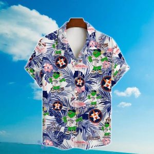 Houston Astros Major League Baseball Mascot And Hibiscus Pattern 3D Print Hawaiian Shirt Hawaiian Shirts Houston Houston Astros Hawaiian Shirt Astros Hawaiian Shirt 2