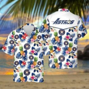 Houston Astros Pineapple Flower Hawaiian Shirt, Astros Gifts for Fans, Houston Astros Hawaiian Shirt, Astros Hawaiian Shirt