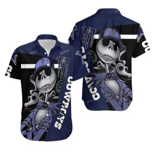 Jack Skellington Monster Energy Dallas Cowboys Hawaiian Shirt Beach Gift For Friend, NFL Hawaiian Shirt