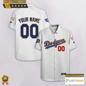 Los Angeles Dodgers Logo Hawaiian Shirt, Cheap Men Dodgers Baseball Apparel Custom Name White Shirt, MLB Hawaiian Shirt