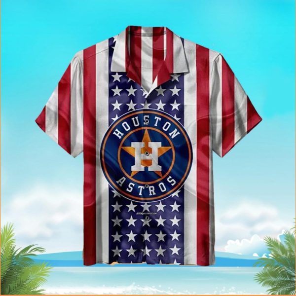 MLB Houston Astros Logo USA Flag Cool Hawaiian Shirt, Houston Astros Hawaiian Shirt