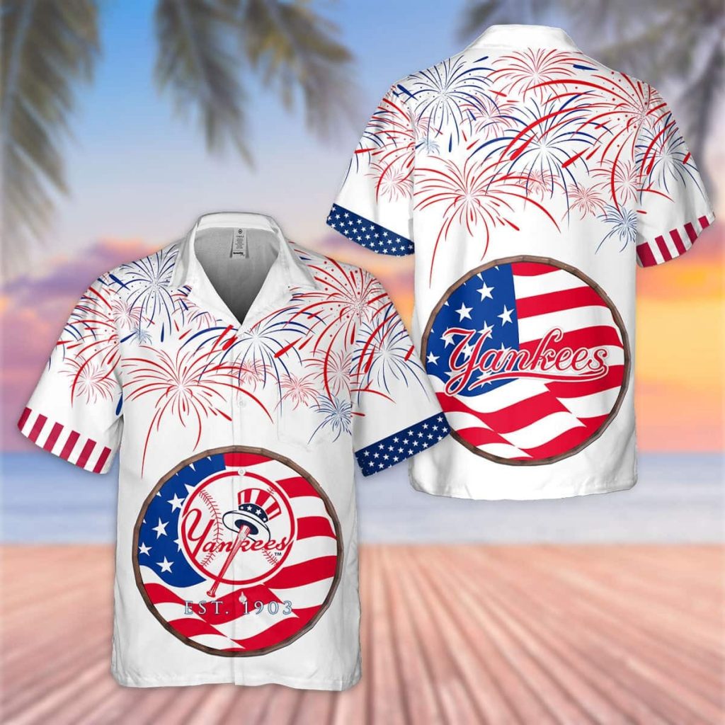 MLB New York Yankees Hawaiian Shirt Fireworks Independence Day Yankees Tropical Shirt 1