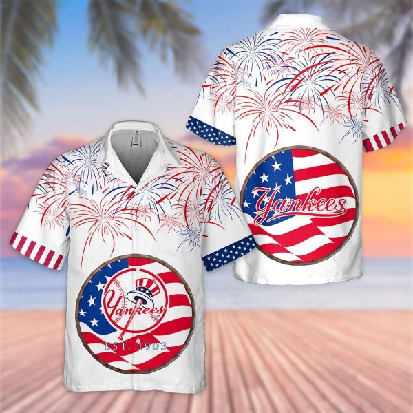 MLB New York Yankees Hawaiian Shirt Fireworks Independence Day, Yankees Tropical Shirt