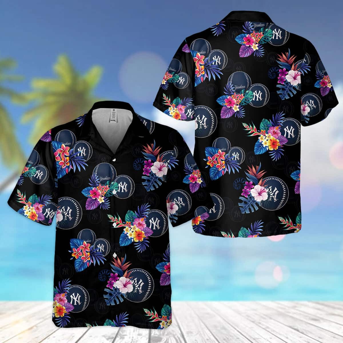 MLB New York Yankees Hawaiian Shirt Tropical Flower Pattern All Over Print