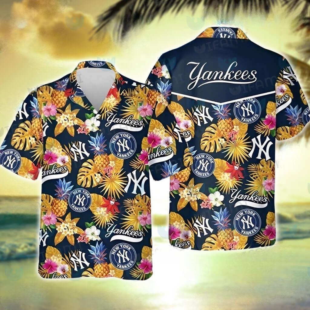 MLB New York Yankees Hawaiian Shirt Tropical Flower Pattern Trendy Summer Gift Yankees Tropical Shirt 1