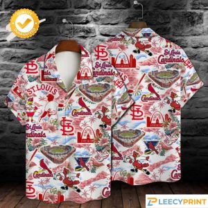 MLB St Louis Cardinals Baseball Pattern On White Hawaiian Shirt, Cardinals Hawaiian Shirt