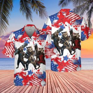 Marvel Rocket And American Flag Independence Day 4th July Hawaiian Shirts