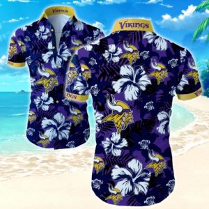 Mens Button Down Shirt Summer Minnesota Vikings Hawaiian Shirt