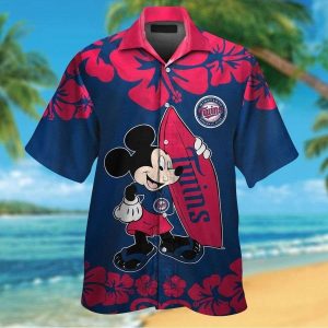 Minnesota Twins Mickey Mouse Button Up Tropical Aloha Shirts, Twins Hawaiian Shirt