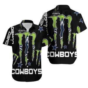 Monster Energy Dallas Cowboys Hawaiian Shirt Gift For Beach Trip, NFL Hawaiian Shirt