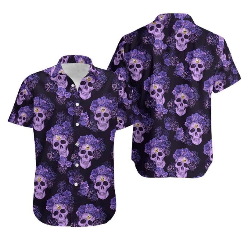 Mystery Skull And Flower Minnesota Vikings Hawaiian Shirt For Fans