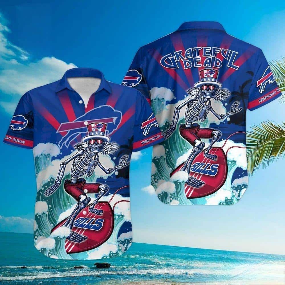 NFL Buffalo Bills Grateful Dead Hawaiian Shirt Football Gift For Boyfriend, NFL Hawaiian Shirt