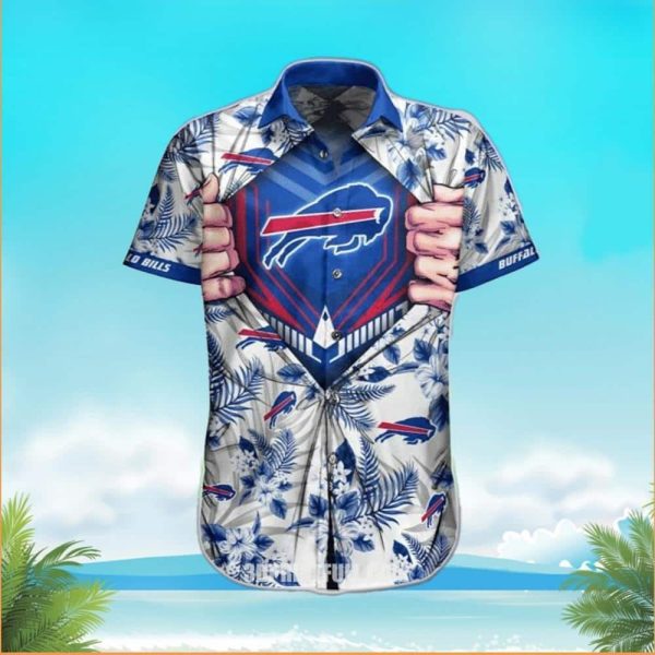 NFL Buffalo Bills Hawaiian Shirt Blue Tropical Flower Beach Gift For Football Players, NFL Hawaiian Shirt