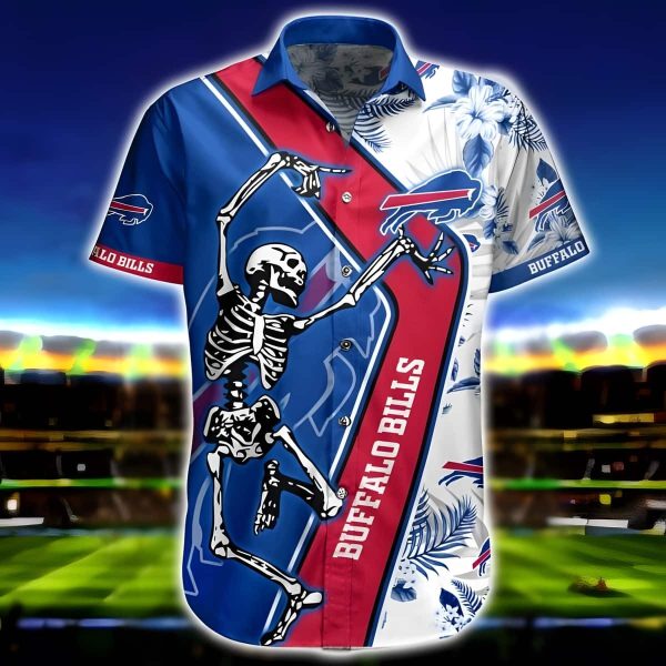 NFL Buffalo Bills Hawaiian Shirt Skeleton Practical Beach Gift, NFL Hawaiian Shirt