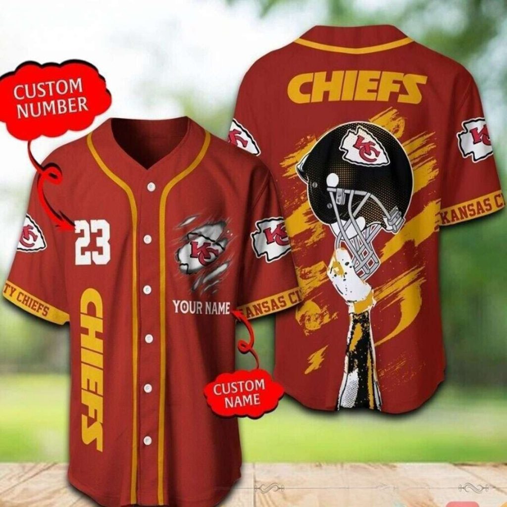 NFL Football Custom Shirt Chiefs Helmet Kansas City Chiefs Baseball Jersey 1