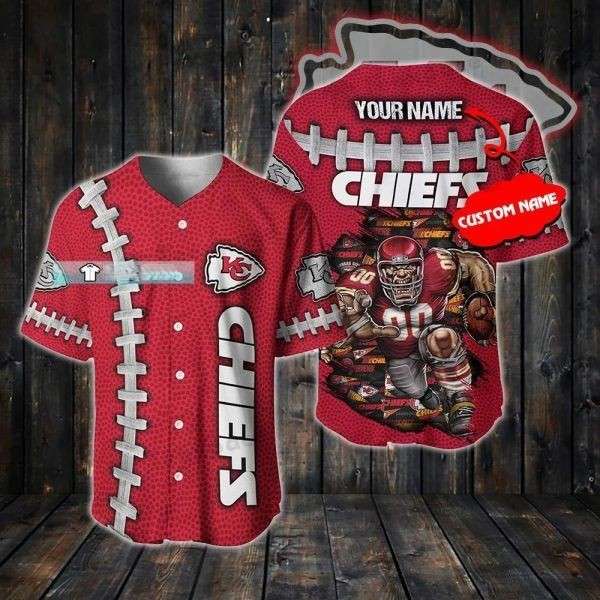 NFL Football Custom Shirt Mascot Running Kansas City Chiefs Baseball Jersey 1