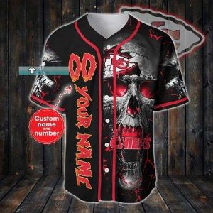 NFL Football Custom Shirt Scary Skull, Kansas City Chiefs Baseball Jersey