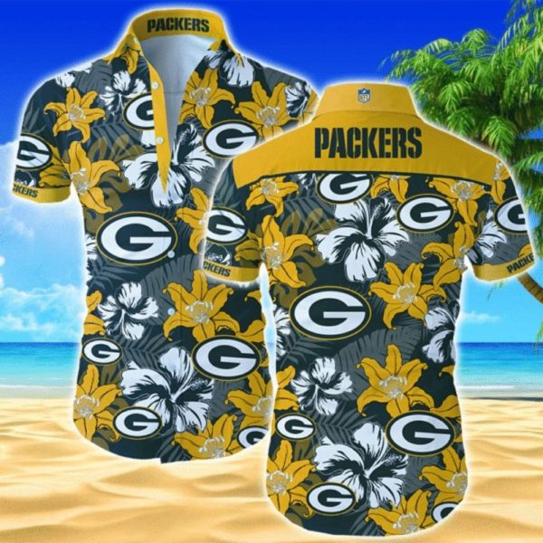 NFL Green Bay Packers Yellow Flowers Green Hawaiian Shirt