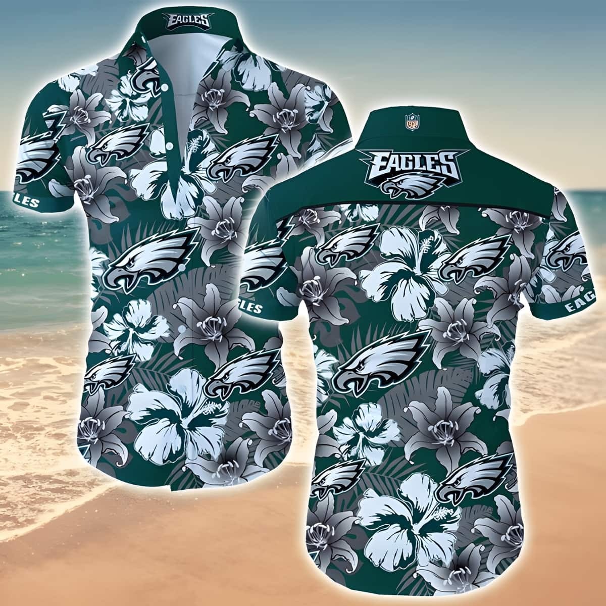 NFL Philadelphia Eagles Hawaiian Shirt Hibiscus Pattern All Over Print, NFL Hawaiian Shirt
