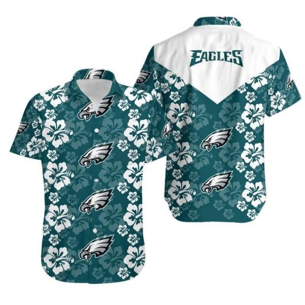 NFL Philadelphia Eagles Hawaiian Shirt Hibiscus Pattern Football Gift For Men, NFL Hawaiian Shirt