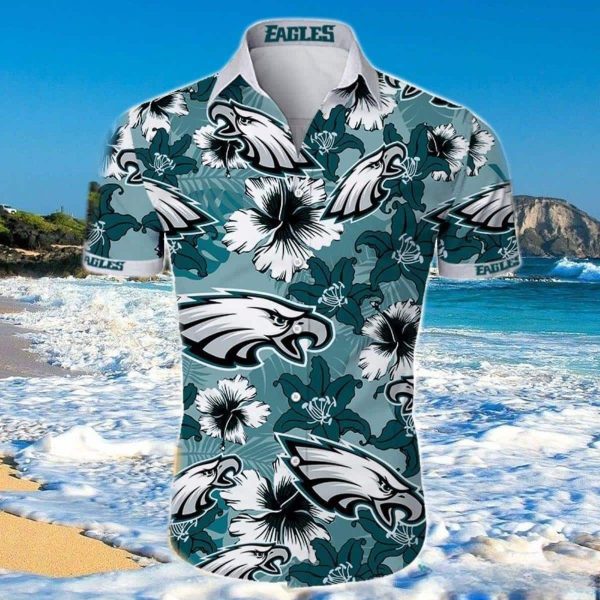 NFL Philadelphia Eagles Hawaiian Shirt Hibiscus Pattern Trendy Summer Gift, NFL Hawaiian Shirt